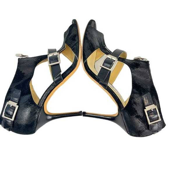 Jimmy Choo Max Was Zipper Sandal Bootie Black Waxed Suede Women's US 6 EU 37 - Picture 3 of 11